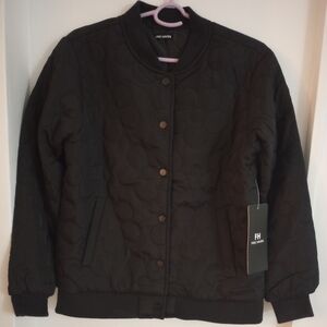 Black Daisy Quilted Embossed Lightweight Jacket With Pockets Size XS